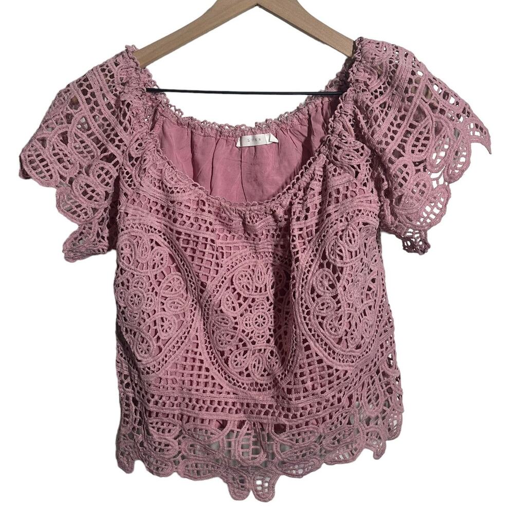Lush Women's Pink Lace Crochet Blouse Size Small Valentine's Day Spring Easter‎